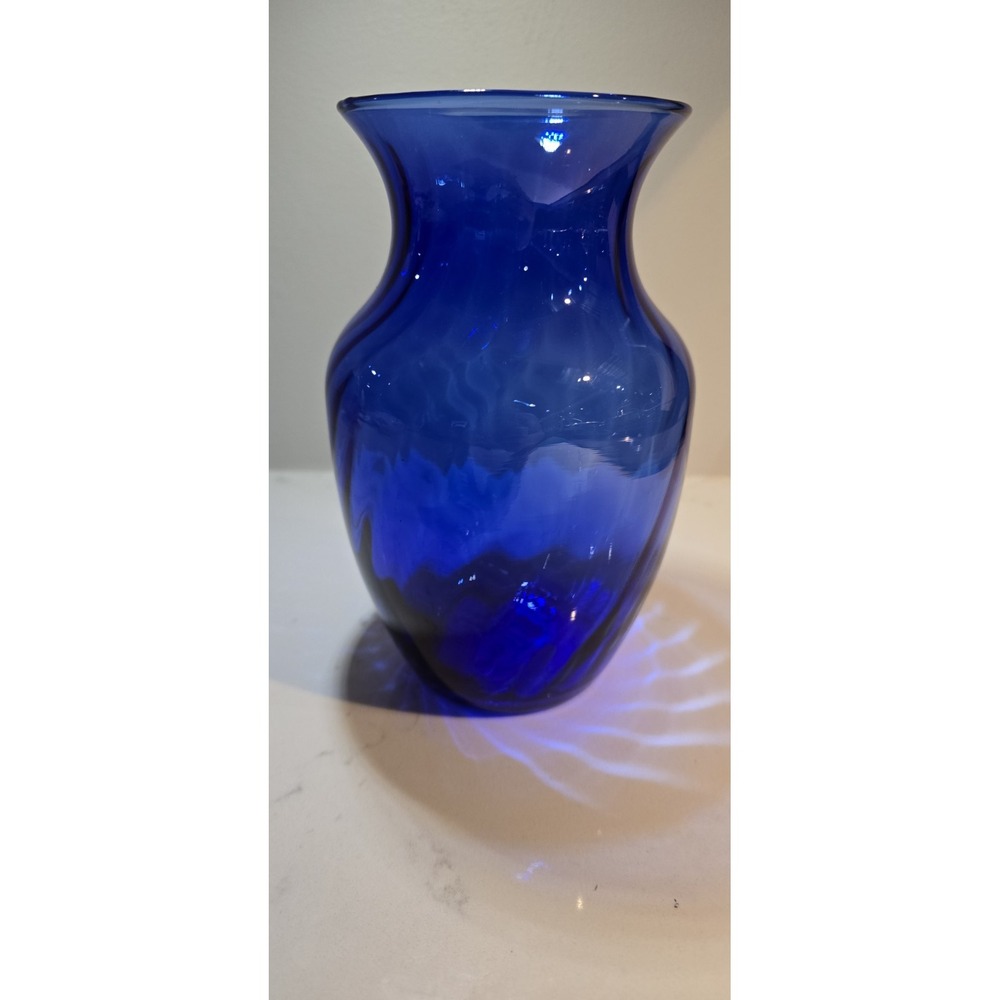 Vintage Indiana Glass Cobalt Blue "Illusions" Vase – 7.5" Optic Swirl Flared Rim
